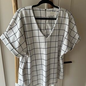 White and Black Grid Pattern Top